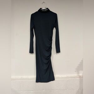 Michael Stars Mock neck blue Long Sleeve Midi Dress with Side Ruching